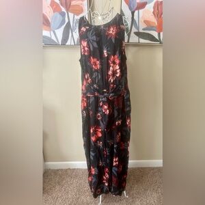 LOFT Black and Red Floral Jumpsuit